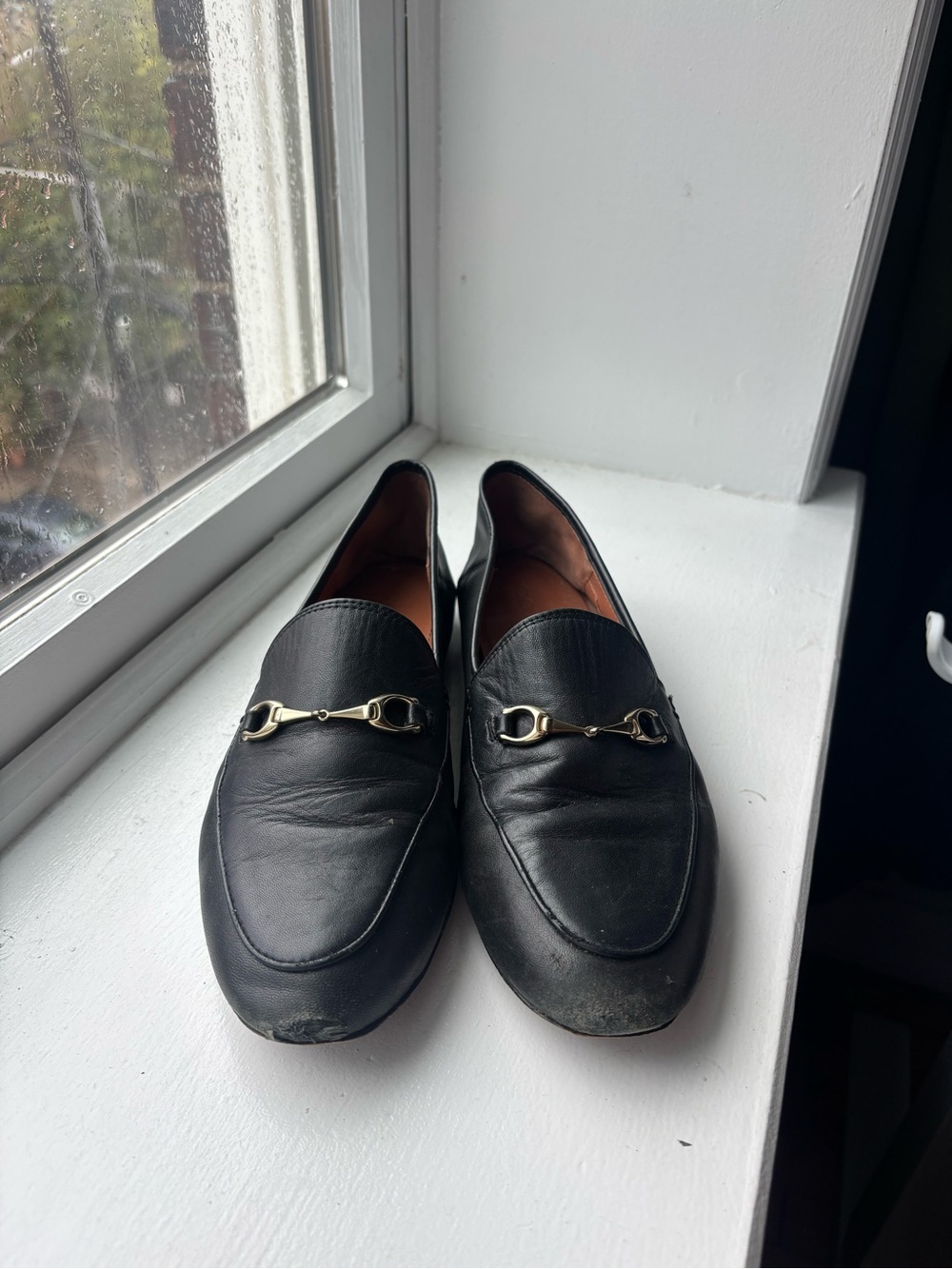 Black Leather Women's Loafers with Gold Horsebit Hardware